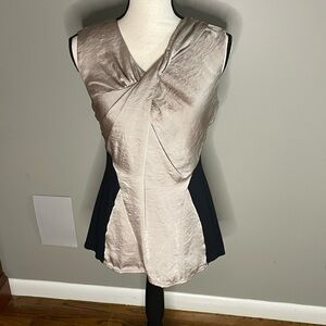 Taupe and Black Sleeveless Blouse